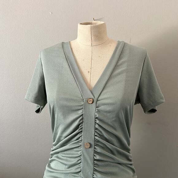 SHEIN Essnce Button Front Ruched Dress Size Large in Mint Green - Picture 11 of 12